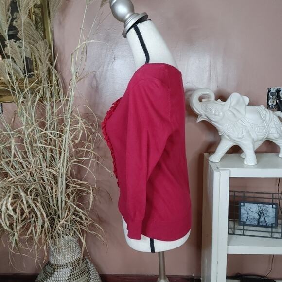 Merona Size Small S Red Button Up Sweater Frill Long Sleeve Chic Cute Classic - Picture 9 of 10